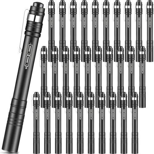 Rossesay 21Pack Mini Pen Flashlights Bulk LED Pen Lights Aluminum Pocket Flashlights with Clips Small Handheld Torches Gifts for Camping Hiking Emergency Outdoor (Black)