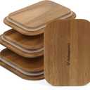 Natural Acacia Lids Set for Food Storage Glass Containers (4pcs) - Lids are compatible with all Glass Food Storage Containers Sets