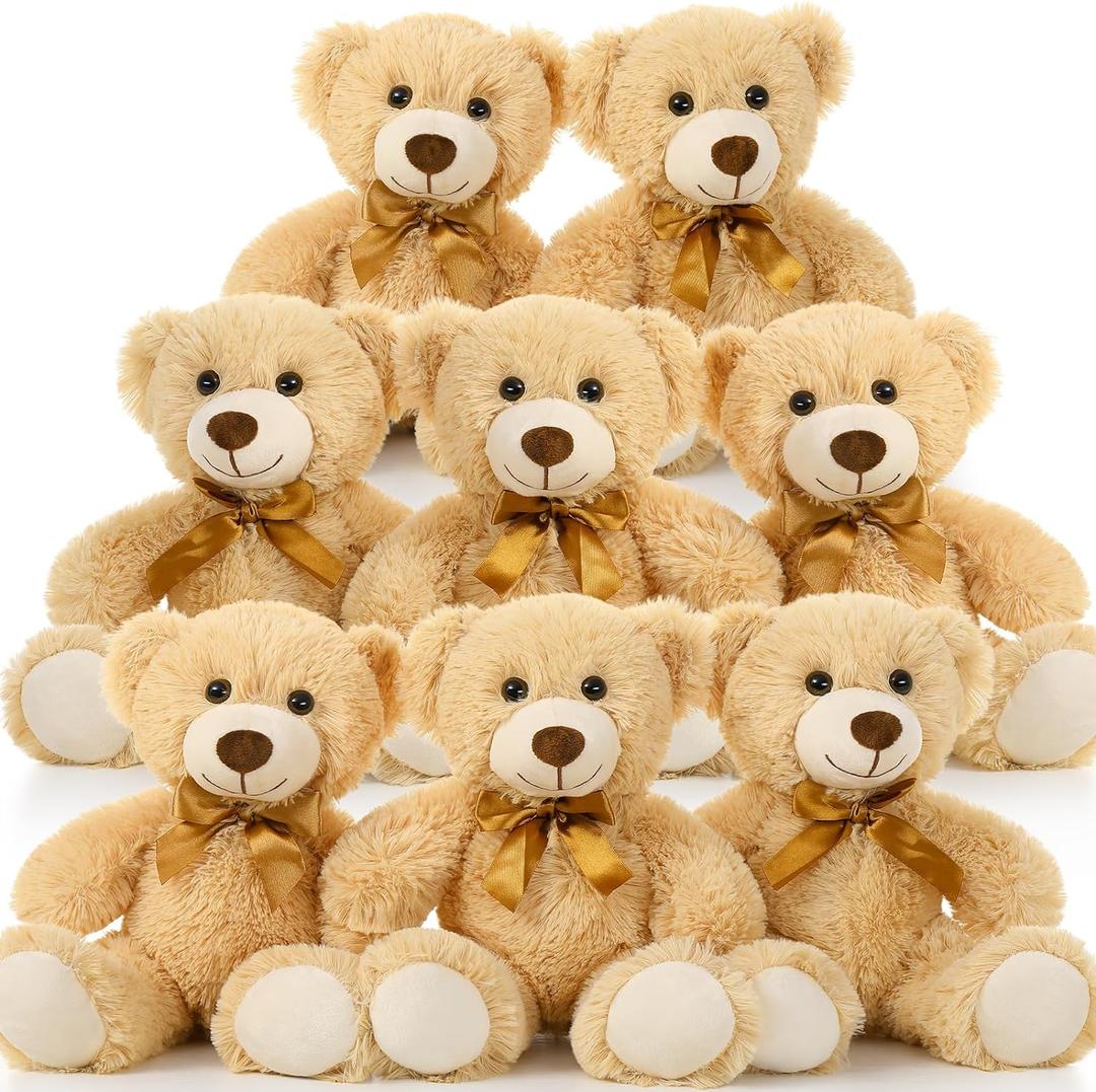 MorisMos Teddy Bear Stuffed Animal 8 Packs 14 in Teddy Bears in Bulk Small Teddy Bear for Centerpiece Baby Shower, Light Brown