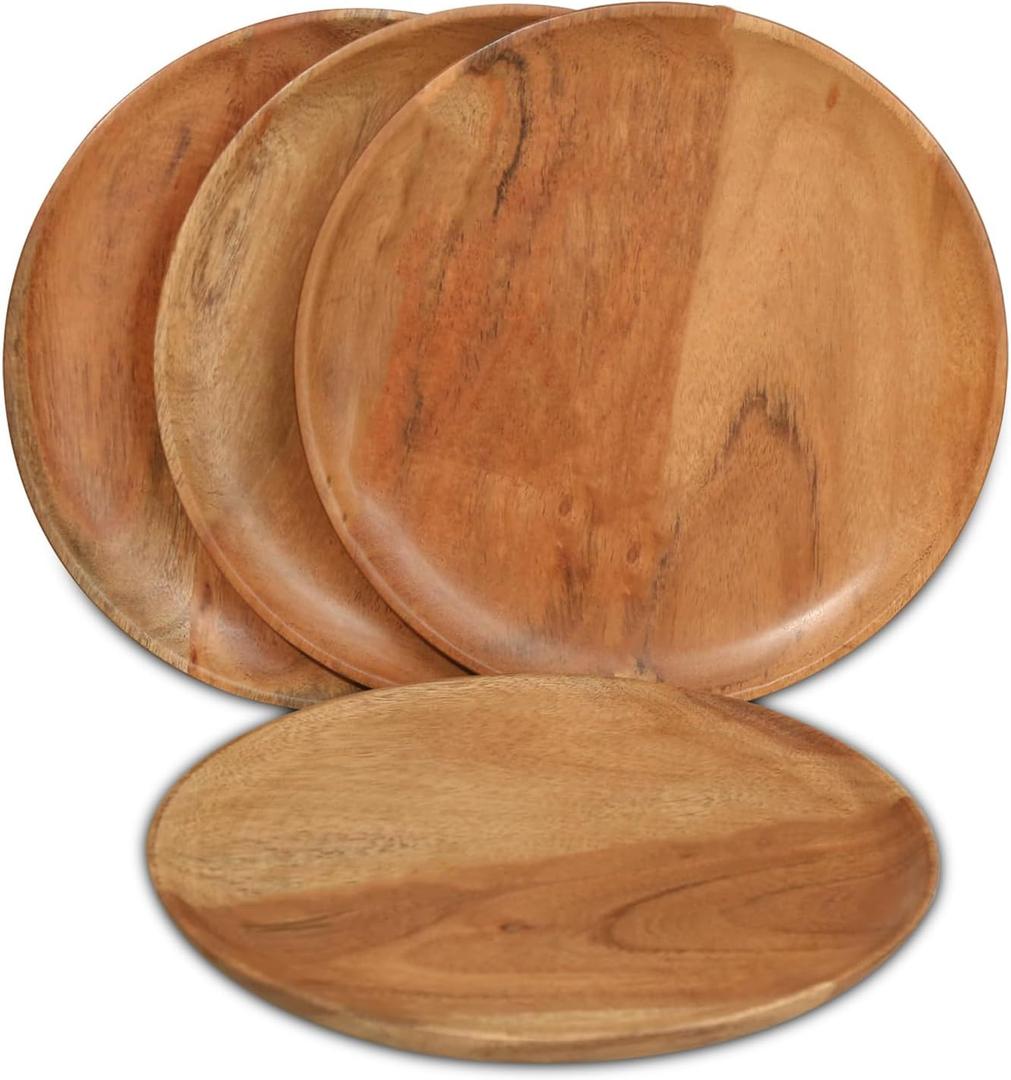 DEVLA Natural Acacia Wooden Charger Plates For Dinner (10x10 inch) Small Round Wood Charger Plates Set of 4 For Kitchen Use, Table Centerpieces | weddings, Parties, Anniversaries, Festival Gifts