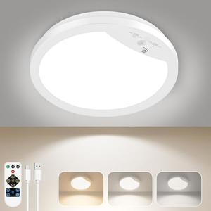 Lakumu 9" Rechargeable Motion Sensor Ceiling Light with Remote, Wireless LED Ceiling Light Battery Operated, No Wiring Battery Powered Ceiling Lights for Closet Shower Stairs Pantry Hallway, 3CCT