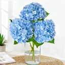 Real Touch Blue Hydrangea Artificial Flowers with Stems, Fake Silk Flowers for Outdoors, 3 Pcs Artificial Flowers for Home Decor Wedding Bouquets Centerpieces Vase