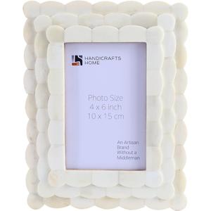 Handicrafts Home 4x6 Picture Frame White, Scalloped Bone Inlay Photo Frame, Handmade Decorative Picture Frame for Wall or Tabletop, Coastal Modern Home Decor