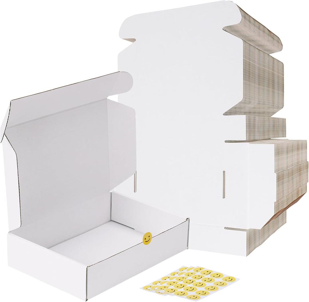 RLAVBL 9x6x2 Shipping Boxes Set of 50, White Corrugated Cardboard Box for Packing, Mailing, Business