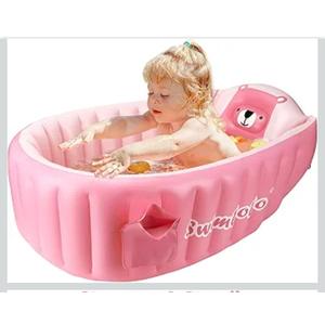 Inflatable Baby Bathtub Infant Anti-Slip Bath Seat Pool with Air Pump Travel Camping Portable Toddler Bath Tub Age 0-5 Years Old (Pink)