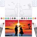 VOCHIC Sip and Paint Kit,Pre Drawn Canvas Couples Paint Party Kit Painting Art Set for Adults Date Night Sunset Beach 2 Pack (8 x 10 Inches, Dancing Couple)