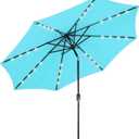 SMUG 10FT Solar Patio Umbrella with 32 LED Lights, Outdoor Umbrellas with Push Button Tilt and Crank, Tilting Umbrella with 8 Sturdy Ribs for Market, Beach, Pool, Garden, Deck, Backyard, Terrace, Blue