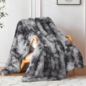 COOVA Ultra Soft Faux Fur Twin Blanket  Fuzzy Fluffy Cozy Microfiber Blankets, Warm Thick Plush Sherpa Fleece Throw Blanket for Couch,Bed,Sofa,Ideal Gift for Women.(Tie Dye Grey, 60"x80")