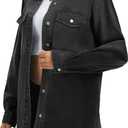 Bosmeer Women's Oversized Jean Jacket Casual Long Sleeve Denim Shirts Distressed Frayed Hem Denim Shacket (Gray, S)