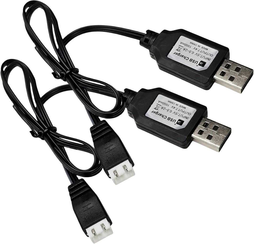 7.4V 1A XH-3P USB Charging Port, Compatible with 7.4V 2S Lipo Battery Chargers. Works for SCX24 RC Cars, FPV Drones, SplatRBall Accessories, SRB400, 2Pack