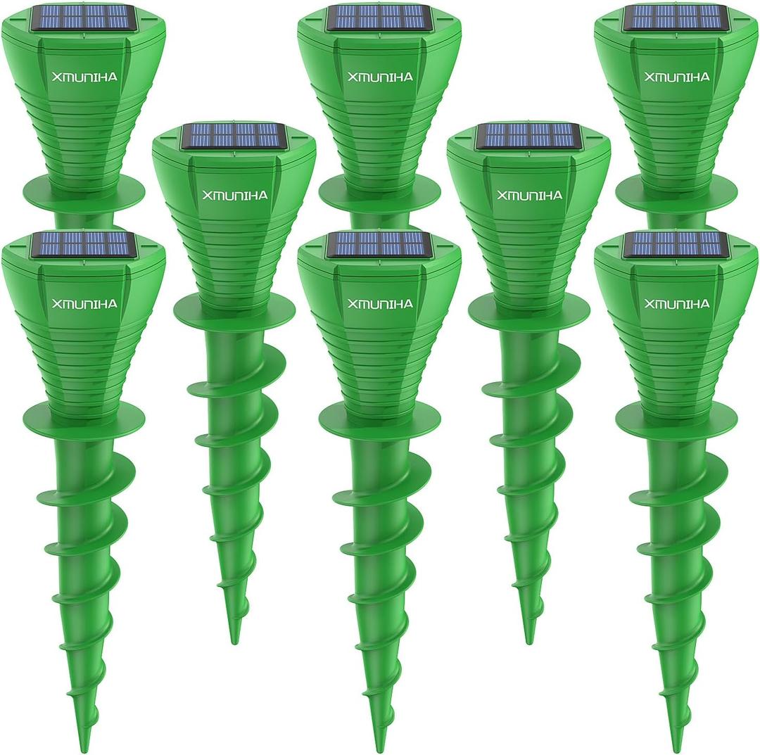 Solar Powered Mole Repellent, 8 Pack Ultrasonic Vole Repeller Outdoor, IP65 Waterproof Snake Deterrent, Gopher Remover Devices, Skunk, Groundhog Trap for Yard, Garden, Lawn (Green)
