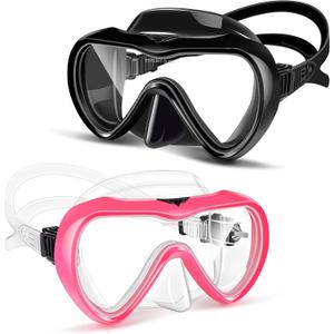 Supertrip Adult Swim Goggles, 2 Pack Snorkel Diving Mask with Nose Cover, Tempered Glass Scuba Swim Mask Snorkeling for Adult Men Women Youth