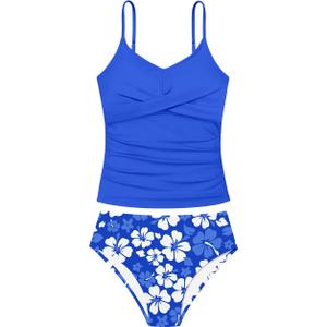 Girls Swimsuit 2 Piece Bathing Suit Criss Cross Ruched Girl Tankini Sets Printed Girls' Swimwear for 15-16 Years Girls Swimsuit 2 Piece Bathing Suit Criss Cross Ruched Girl Tankini Sets Printed Girls' Swimwear for 15-16 Years