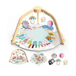 FROmzer Baby Play Gym - Wooden Baby Tummy Time Play Mat with 5 Developmental Zones - Baby Gyms & Playmats with 4 Removable Toys - Removable - Baby Play Mat for Baby Essentials & Motor Skills