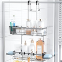Aitatty Hanging Shower Caddy Over Door: Silver Rustproof Shower Organizer over the Door  No Drilling Bathroom Rack for Inside Shower