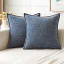 MIULEE Pack of 2 Couch Throw Pillow Covers 20x20 Inch Aqua Blue Farmhouse Decorative Pillow Covers with Stitched Edge Soft Polyester Solid Dyed Pillow Covers for Sofa Bed Living Room. (Dark Grey Blue)