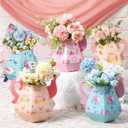 Fulmoon 6 Pcs Tea Party Decorations 6.7'' Flower Boxes Centerpiece Princess Centerpieces for Tables Teapot Vase Table Decor for Floral Tea Themed Birthday Party Baby Shower Wedding (Cute)