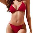 Zuvebamyo Women's Two Piece Bikini Sets Sexy Halter Ring Swimsuit Triangle String Cheeky Bathing Suit, Size: L