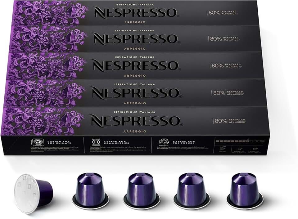 Nespresso Capsules OriginalLine, Arpeggio, Dark Roast Espresso, 50-Count Espresso Coffee Pods Best By 01/31/2027