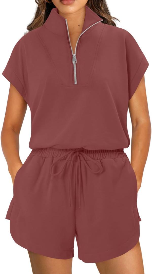 KISSMODA Two Piece Sets for Women Sweatsuit Casual Tracksuits Short Sleeve Tops and Shorts 2025 Lounge Outfits, Medium