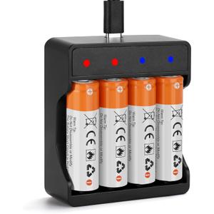 4 Pack Rechargeable 1.5V Lithium Batteries AA for Blink Camera, Long-Lasting Double A Battery 2600mWh with 2H Fast Charger (4-Bay Independent Slot)