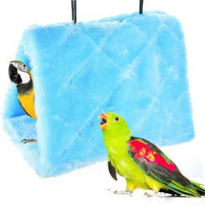 MOACC Winter Warm Bird Nest House Shed Hut Hanging Hammock Finch Cage Plush Fluffy Birds Hut Hideaway for Hamster Parrot Macaw Budgies Eclectus Parakeet Cockatiels Cockatoo Lovebird (M, Blue)