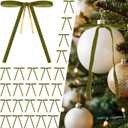 24 Pcs Avocado Green Velvet Bows for Christmas Tree Decor, Elegant Velvet Pre-Tied Ribbon Bows Door Garland Vintage Ornaments for Christmas, Wreaths, Gifts and Home Decoration (5x7 Inch, 3/8'' Wide)