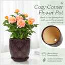 7.2 Inch Modern Ceramic Glaze Plant Pot with Drainage Hole,Mesh Net,Saucer,Indoor Outdoor Planter(Fan-Dark Purple)