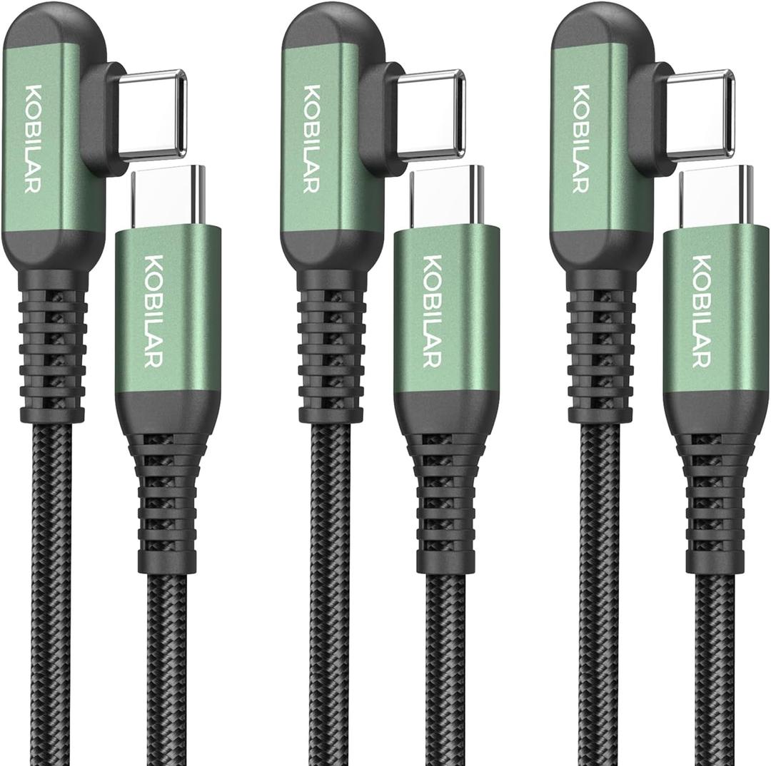 USB C to USB C Cable, Type C Charger Cord Right Angle, Fast Charger USB-C 90 Degree for iPhone 15/16 Pro Max Plus, iPad Pro, Type C Cable for Samsung S24 S23 S22 (3pack-1.5+5+10ft)
