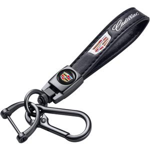 Genuine Leather Car Key Chain for Cadillac Escalade CT4 CT5 CT6 ATS CTS SRX XT5 Keyring Keychain Accessories Family Present(Black)