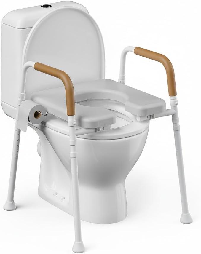 Raised Toilet Seat with Handles - Unobstructed Front Design Toilet Seat Riser for Seniors - Adjustable Height Elevated Toilet Seat for Elderly, Handicap, Fit Any Toilet, 350lbs