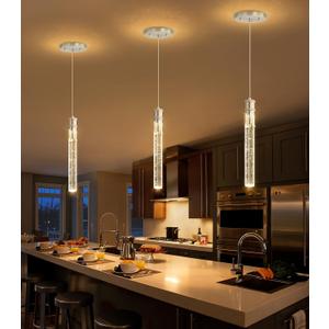 Modern Pendant Light Dimmable LED Kitchen Island Lighting Bubble Crystal Pendant Lights Silver Hanging Light Fixture