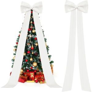 118x28 Inch Extra Large Valentine's Day Tree Topper Bow Wedding Giant Satin Bow Decoration with Long Streamers Huge Oversized Topper Decor for Tree Holiday Party Door Wall(White,Satin)