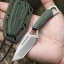 Neck Knife Tanto Small, Mini Neck Knife with Sheath and Necklace Fixed Blade Knife Full Tang Outdoor Knife, Green