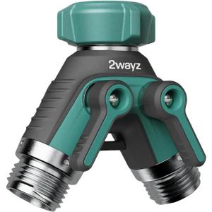 2WAYZ Dual Outlet Water Hose Splitter - Heavy-Duty Brass Y Connector, 360 Rotation, Easy Installation, Leak-Proof Design with Spigot Extender - Ideal for Garden, Washing Machines, Outdoor Faucets