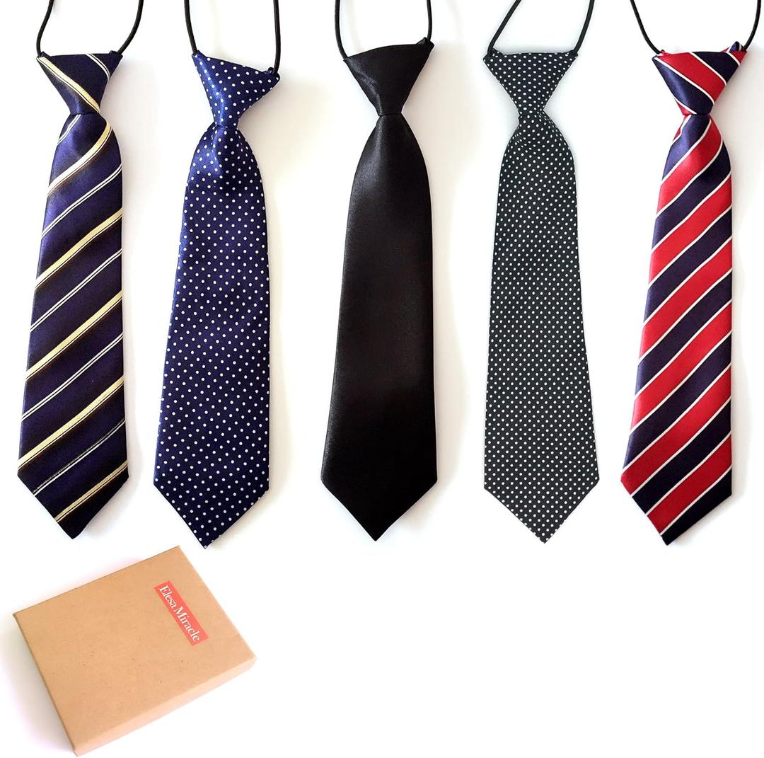 Elesa Miracle Boys Pre-tied Elastic Neck Strap Tie Little Boys Necktie Value Set of 5