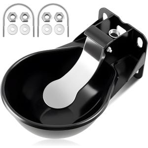 Mysora 2.5 L/ 0.66 Gal Automatic Livestock Waterer, Heavy Cast Iron Push-Paddle Water Trough, Black Stainless Steel Livestock Water Bowl for Horse Cattle Goat Pig 11.8 x 9.06 x 3.94 Inch