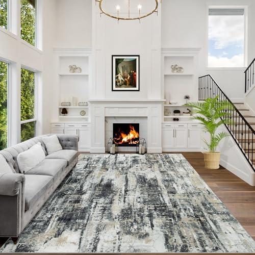 3x2 Area Rugs Washable Rug: Modern Abstract Living Room Rug Soft Anti-Skid Thin Carpet Indoor Floor Non-Shedding Carpets for Bedroom Dining Room Farmhouse Nursery Home Office Black Grey Gold