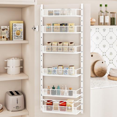 Dazioter Over the Door Pantry Organizer, 6-Tier Pantry Organization and Storage,Adjustable Hanging Spice Rack Shelves, Cabinet Door Organizer for Easy Install, Home & Kitchen Essentials, White