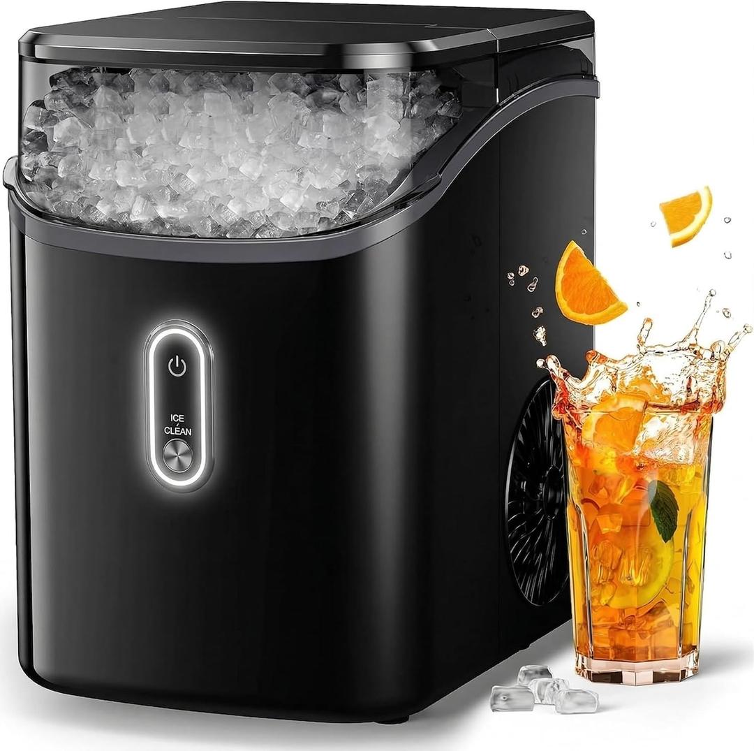 Silonn Nugget Ice Maker Countertop, Pebble Ice Maker with Soft Chewable Ice, One-Click Operation Ice Machine with Self-Cleaning, 33lbs/24H for Home,Kitchen,Office (Dark)