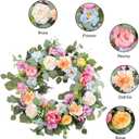 Spring Wreaths for Front Door,Summer Wreath with Peony Rose and Dahlia Flowers,24 Inch Floral Door Wreath for All Seasons Outside Outdoor Indoor Wall Wedding Holiday Home Decor