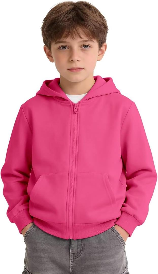 Girls Boys Athletic Zip Up Hoodie Sweatshirt Brushed Fleece Hooded Zipper Sweatshirt School Outerwear Coat for Kids 8Y