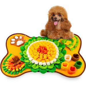 Snuffle Mat for Dogs, Pet Snuffle Mat for Small and Medium Dogs, Interactive Sniff Mat Feeding Mat for Puppies, Slow Feeder Dog Treat Mat for Training and Stress Relief (Bone Shape) (Orange, One Size)