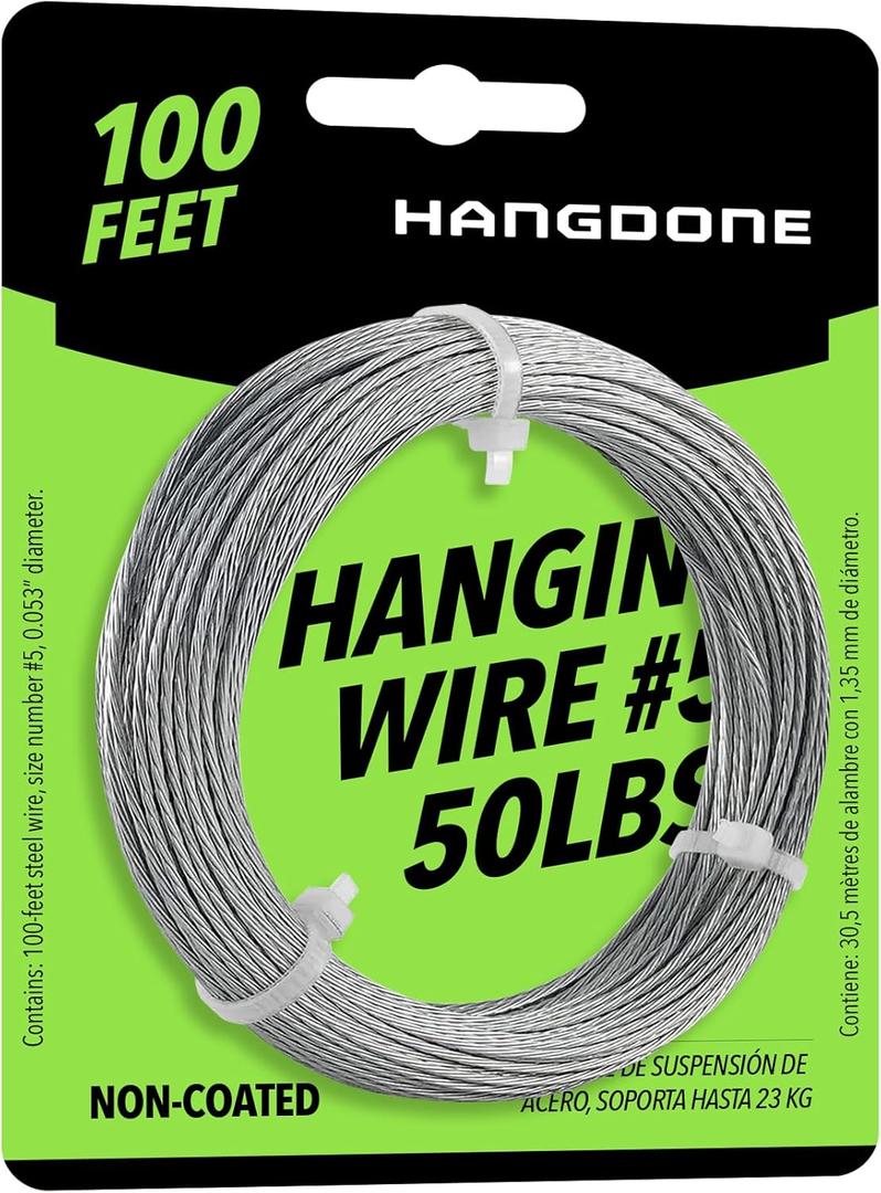 Picture Hanging Wire #5 50lbs 100-Feet, Flexible Steel Wire 16 Gauge for Hang Up Frame/Painting and Mirror