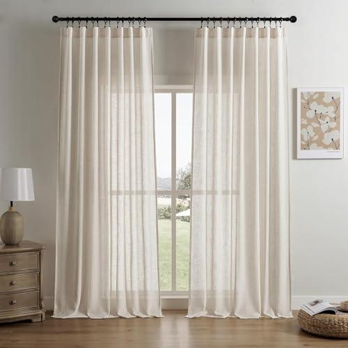Joydeco Linen Curtains 108 Inch Length 2 Panels Set for Bedroom, Light Filtreing Curtains for Living Room, Beige Extra Wide Light Filtering Drapes with Rod Pockets Back Tab (108" L x 100" W, Beige)
