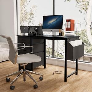 47.3" Office Desk with Power Outlet,3 Drawers,Side Pocket, Study Desk, Frame Stability for Home Desk, Company Computer Desk, Game Table,Vanity Table (Black)