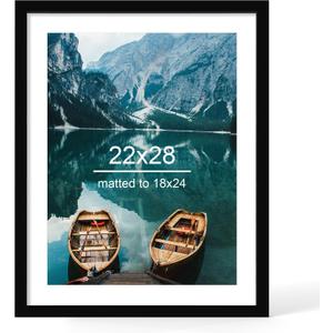 Hongkee 22x28 Frame, Black Wood Style - Display Posters 18 x 24 with Mat or 22x28 without Mat, Wall Mounting Horizontal and Vertical, 1 Pack