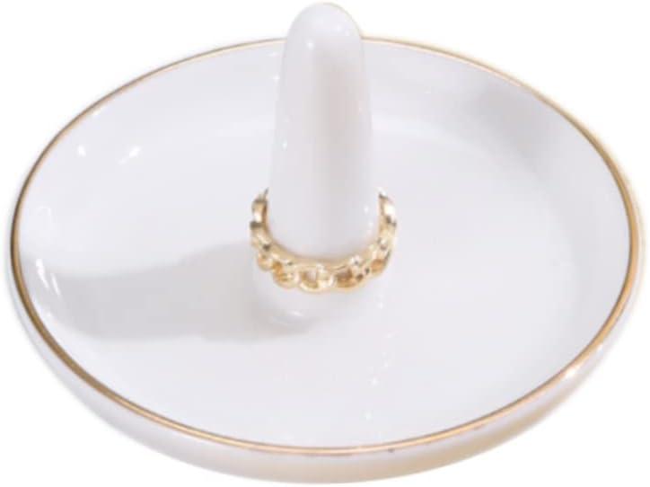 oskas White Ring Dish Holder,Engagement Wedding Bridal Shower GiftDecorative Trinket Tray,4 Inch,Ceramic,White