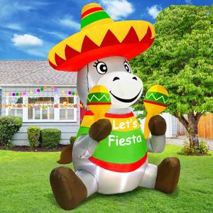 TURNMEON 6Ft Tall Cinco De Mayo Inflatable Decorations Outdoor Sitting Donkey with Taco Sombreros Fiesta Maracas LED Lights Blow Up Holiday Party Indoor Yard Garden Lawn May 5 Mexican Summer Decor