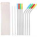 8 Pack Silver Reusable Metal Straws Stainless Steel Straws with Silicone Tip & Travel Case & Cleaning Brush for 20-30oz Yeti Tumblers Dishwasher Safe Eco-friendly Portable